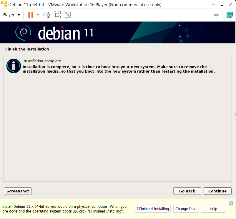 Finish the installation of Debian.