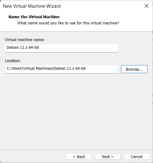 Name VM and set its location