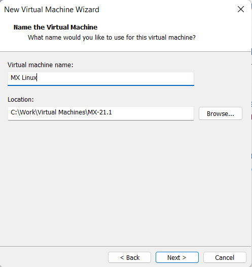 Name VM and set its location