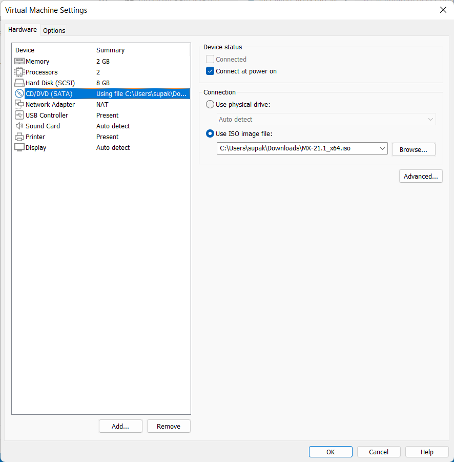 CD/DVD (SATA) setting