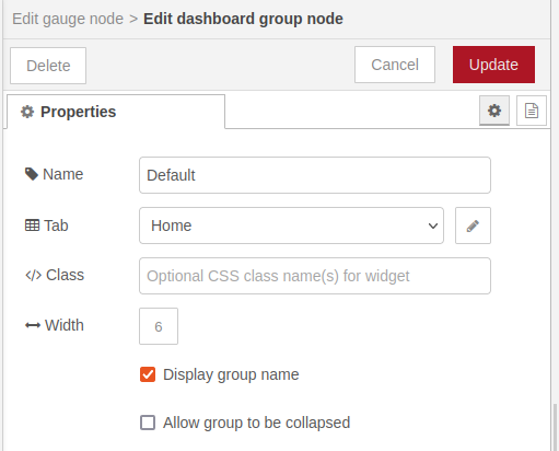 Dashboard group node