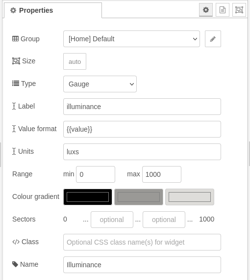 Gauge node's properties