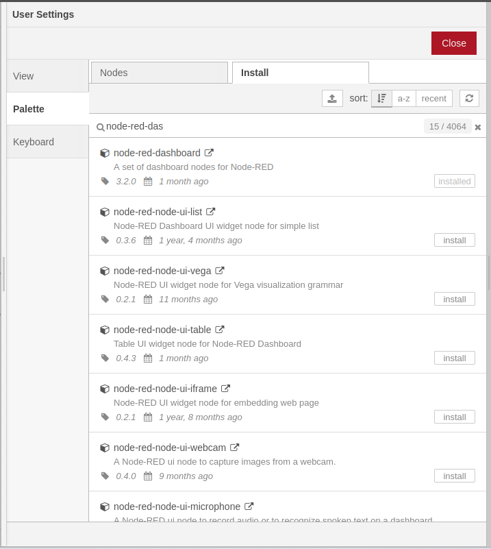 Installing node-red-dashboard