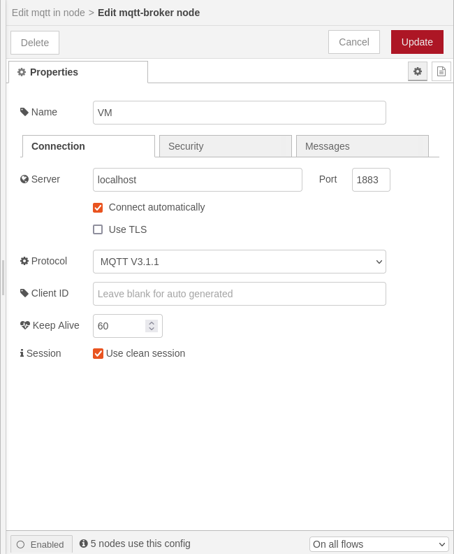 MQTT broker node's properties