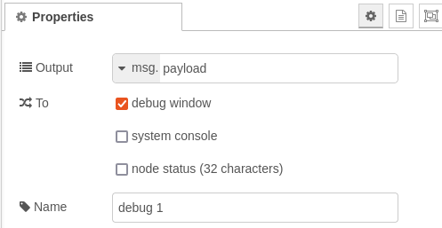 Debug node's properties